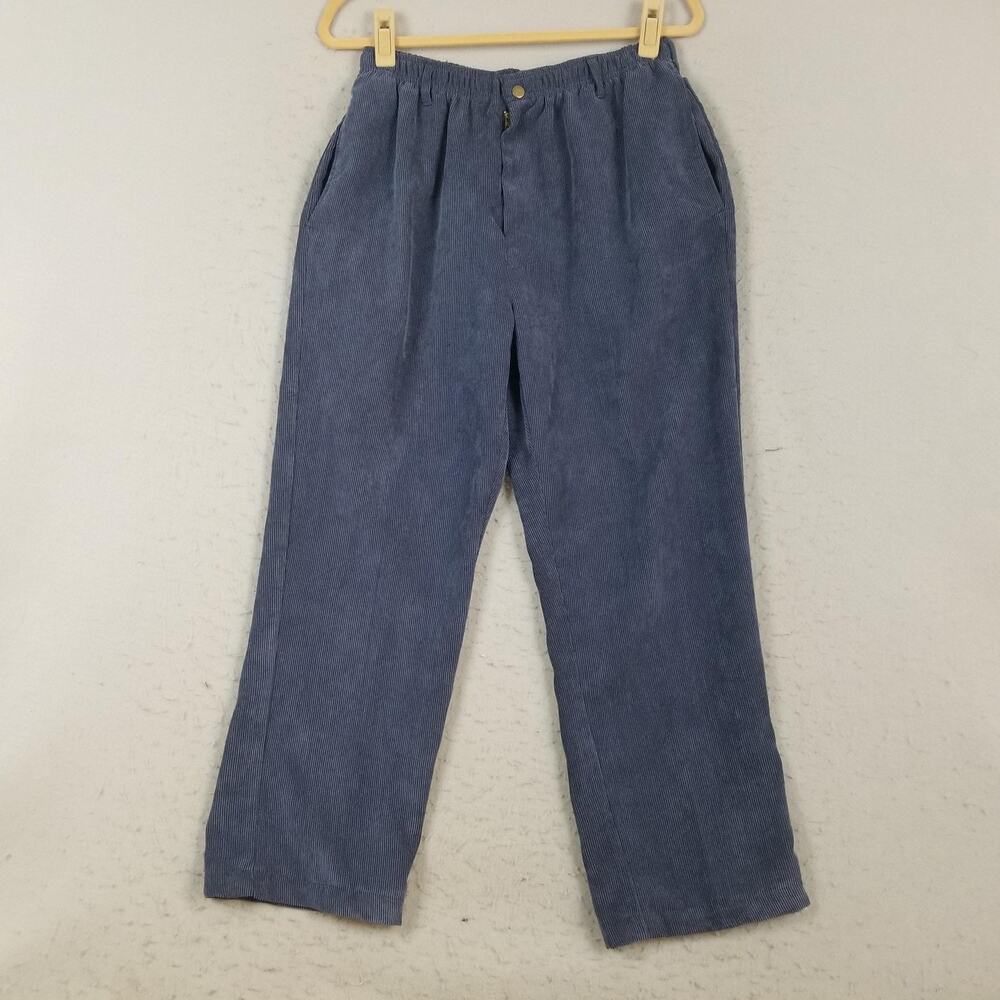 Stag Hill By Haband Pants Mens 36 Blue Corduroy Elastic Waist Pleated Casual